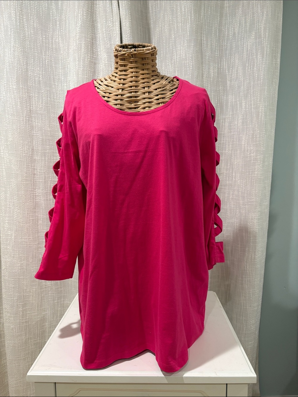 Roaman's Bright Pink Ladder-Sleeve Tunic